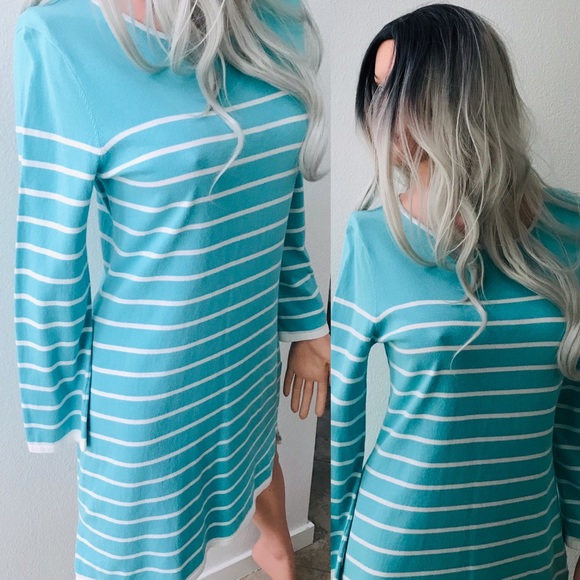 SALE! STS SAIL to SABLE Classic Aqua Striped Stretch Knit DRESS Medium - Picture 9 of 9